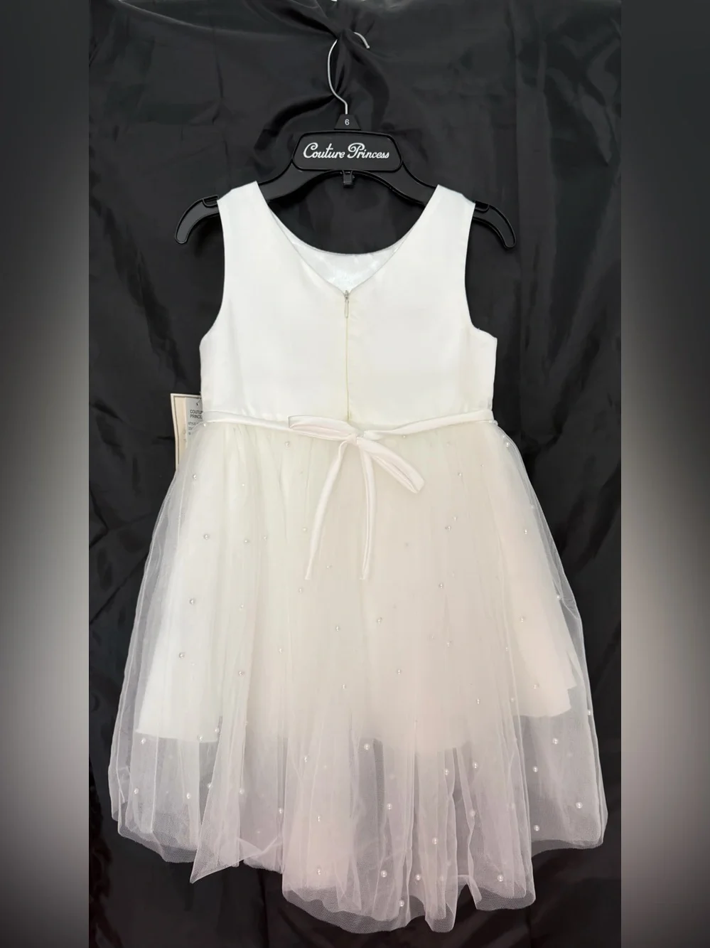 Girls’ Couture Princess White Pearl-Trim Tulle Dress